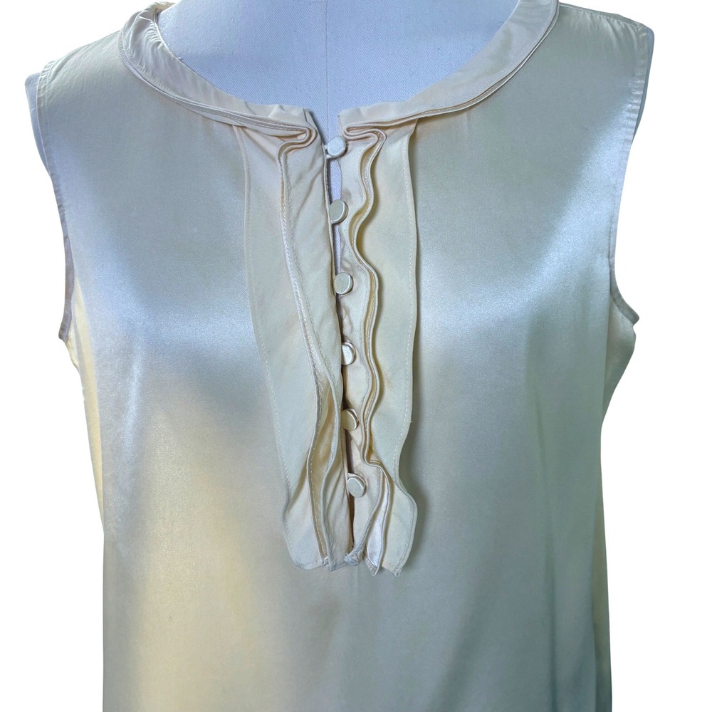 Talbots Champagne Silk Blend Blouse Ruffle Front Sleeveless Quiet Luxury Size 4